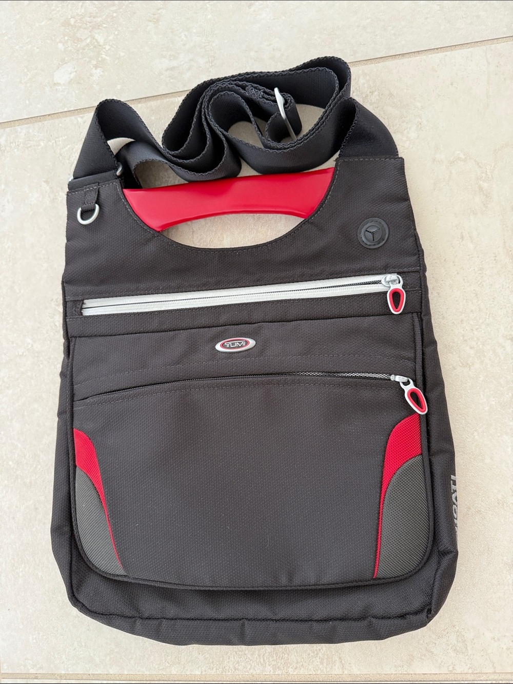 Tumi X Ducati Black and Red Messenger Crossbody Bag